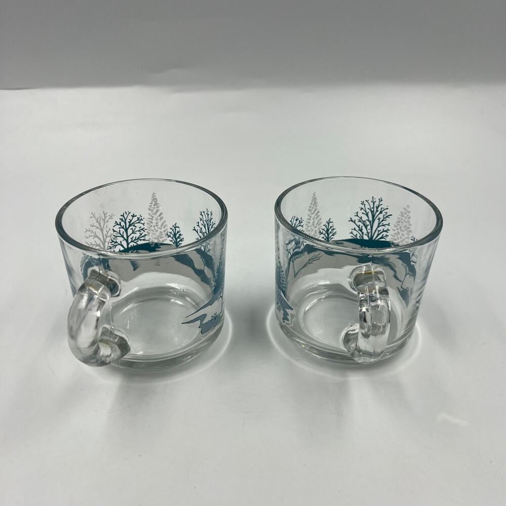 Vintage Anchor Hocking Clear Glass Coffee Tea Mugs Set 2 Christmas Winter 1970's - Picture 5 of 10
